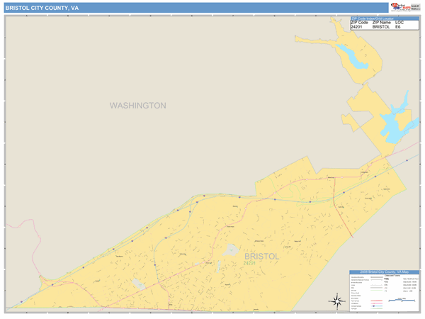 Bristol City County, VA Zip Code Wall Map